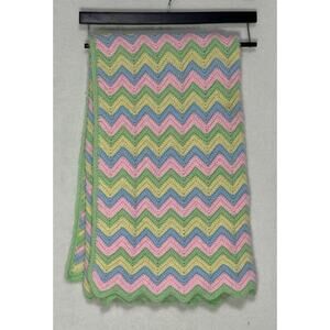 Afghan Chevron Handmade Throw Blanket Crochet Knit Lap Baby 40x40 Boho Cottage
